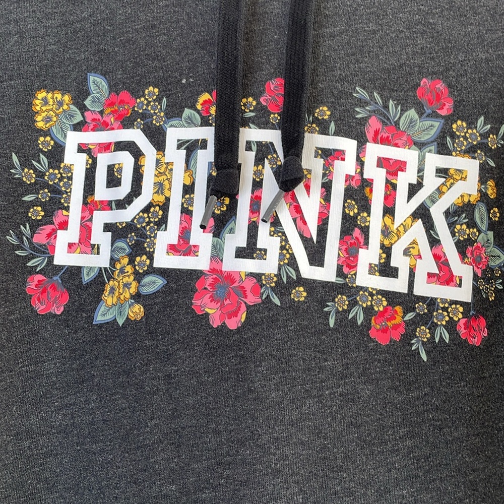 PINK Victoria's Secret Black Floral Hoodie large - Picture 2 of 5